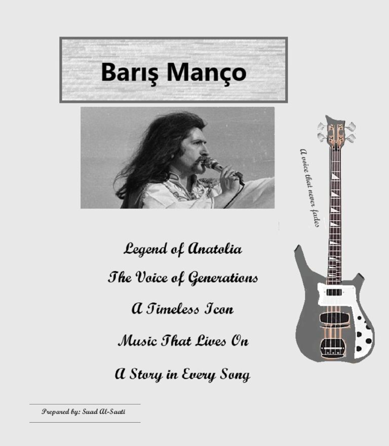 “Portrait of Barış Manço, iconic Turkish musician known for Anatolian rock and cultural influence.”