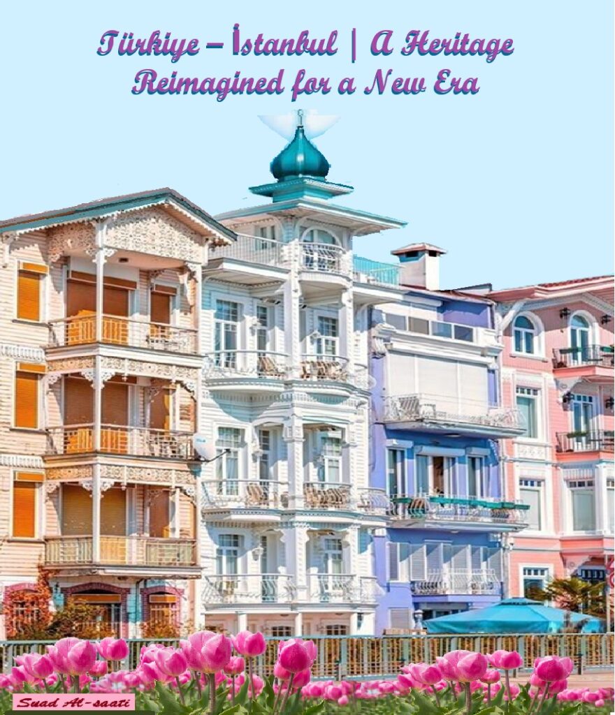 “Historic Istanbul architecture reimagined with vibrant colors and tulips, symbolizing Turkey’s cultural heritage.”