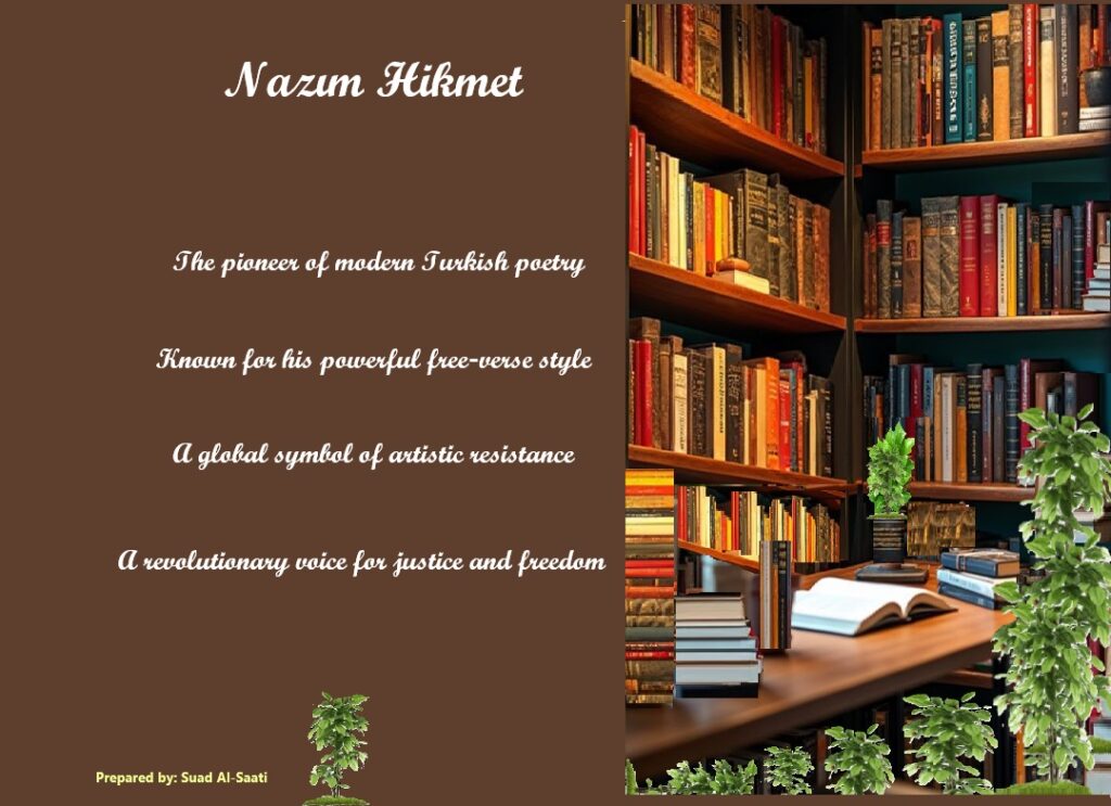 Nazım Hikmet tribute design with poetic themes